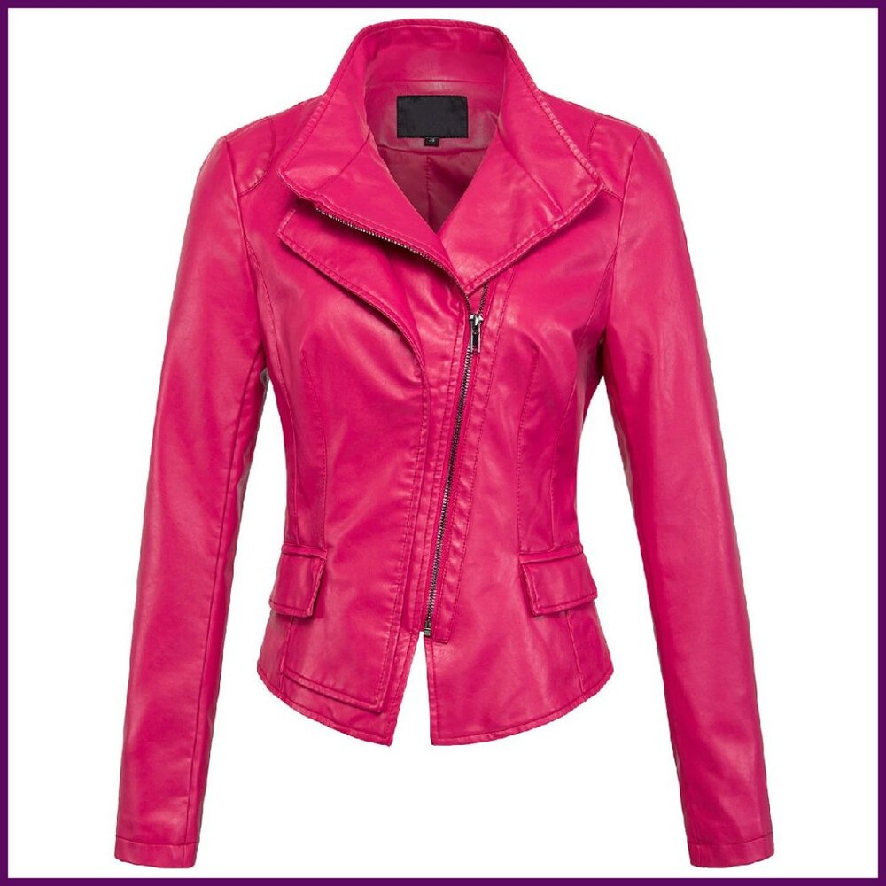 Faux Leather Biker Jacket Asymmetrical Zip Slim Fit Outerwear